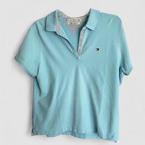 TOMMY HILFIGER XL Women’s Aqua Turquoise Polo Short Sleeves Shirt Top Golf